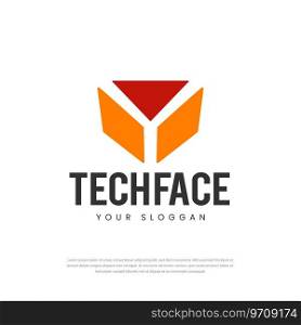 Logo technology face robot letter t monogram Vector Image