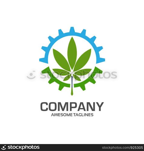Logo template for agro company. gear and green leaf logo concept