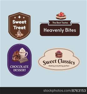 Logo template with chocolate dessert concept,watercolor style 
