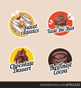 Logo template with chocolate dessert concept,watercolor style 
