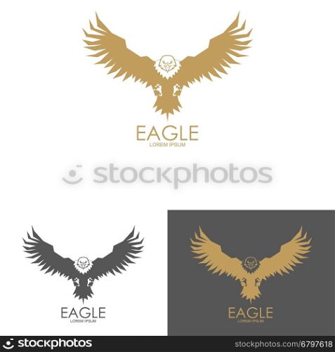 Logo template with eagle silhouette. Design element for label, emblem, brand mark, sign. Vector illustration.