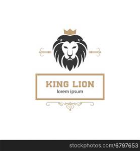 Logo template with lion head. Design element for logo, label, emblem, sign, brand mark. Vector illustration.