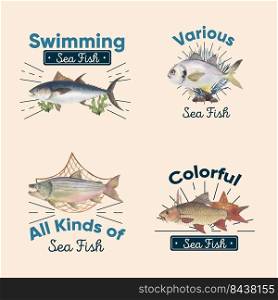 Logo template with sea fish concept,watercolor style. 