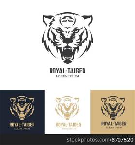 Logo template with tiger head. Design element for logo, label, sign, badge. Vector illustration.