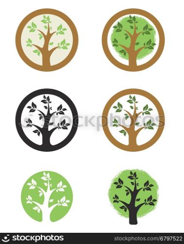 Logo template with tree i circle. Eco life style sign. Design element for logo, label, sign, badge. Vector illustration.