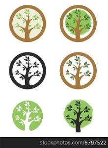 Logo template with tree i circle. Eco life style sign. Design element for logo, label, sign, badge. Vector illustration.