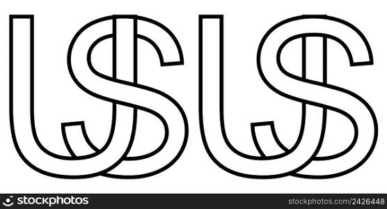 Logo us su icon sign two interlaced letters U S, vector logo us su first capital letters among pattern alphabet u s