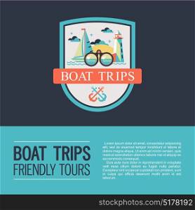 Logo vector, coat of arms. Walking on the sea on a yacht. Boat trips. Boat, lighthouse, anchor and binoculars.