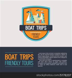 Logo vector, coat of arms. Walking on the sea on a yacht. Boat trips. Boat, lighthouse, ship s bell.