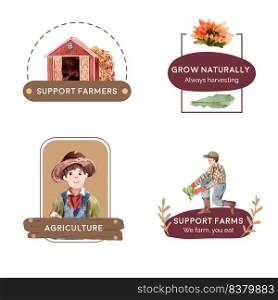 Logo with farm organic concept design for branding,icon,sign and marketing watercolor  vector illustration. 