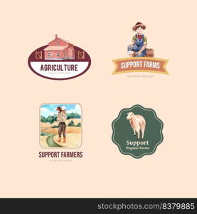 Logo with farm organic concept design for branding,icon,sign and marketing watercolor  vector illustration. 