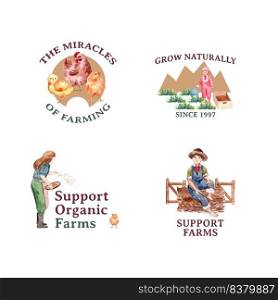 Logo with farm organic concept design for branding,icon,sign and marketing watercolor  vector illustration. 