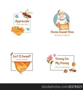 Logo with honey concept design for branding and marketing watercolor vector illustration 
