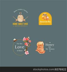 Logo with honey concept design for branding and marketing watercolor vector illustration
