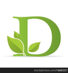 Logo with letter D of green color decorated with green leaves - Vector image