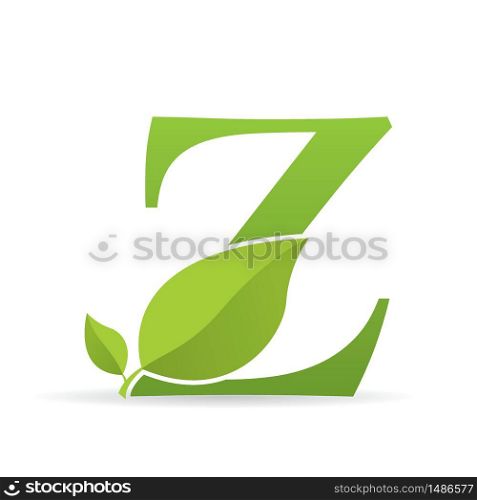Logo with letter Z of green color decorated with green leaves - Vector image