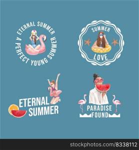 Logo with summer vibes concept,watercolor style
