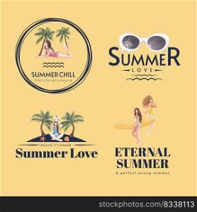 Logo with summer vibes concept,watercolor style 