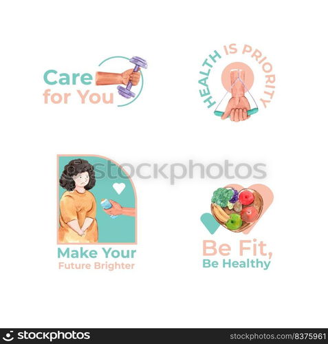 Logo with world diabetes day concept design for branding and icon watercolor vector illustration. 