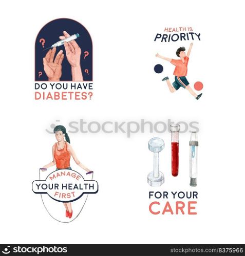 Logo with world diabetes day concept design for branding and icon watercolor vector illustration. 