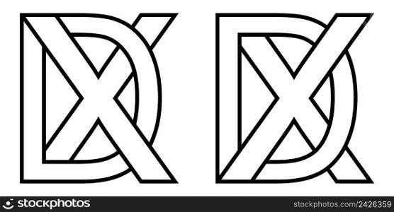 Logo xd and dx icon sign two interlaced letters X D, vector logo xd dx first capital letters pattern alphabet x d
