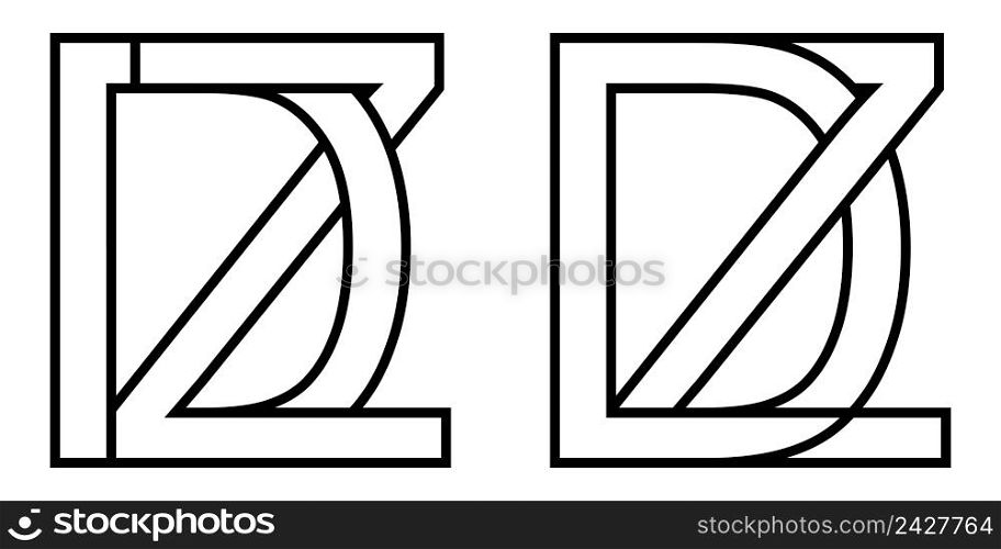 Logo zd dz icon sign two interlaced letters Z D, vector logo zd dz first capital letters pattern alphabet z d