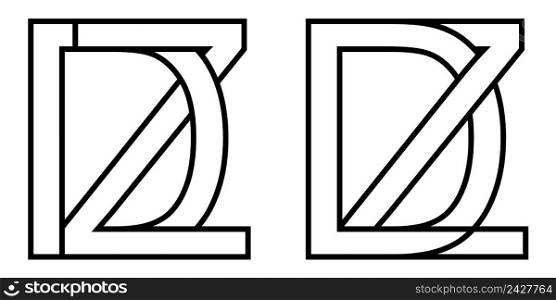 Logo zd dz icon sign two interlaced letters Z D, vector logo zd dz first capital letters pattern alphabet z d