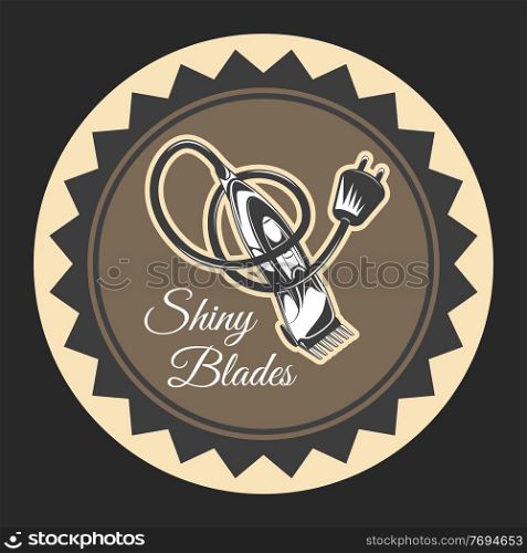 Logotype for barbershop in vintage style. Barber shop logo flat vector design emblem with barber objects sign and lettering. Hairdressing salon signboard. Style haircut banner poster. Logotype for barbershop vintage style. Barber shop logo emblem with barber object sign and lettering