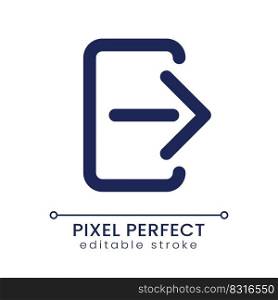 Logout pixel perfect linear ui icon. Finish session. Quit personal account. Messenger. GUI, UX design. Outline isolated user interface element for app and web. Editable stroke. Poppins font used. Logout pixel perfect linear ui icon