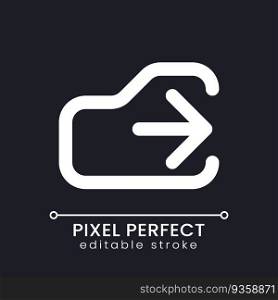Logout pixel perfect white linear ui icon for dark theme. Exit project. Quit mobile application. Finish work. Vector line pictogram. Isolated user interface symbol for night mode. Editable stroke. Logout pixel perfect white linear ui icon for dark theme