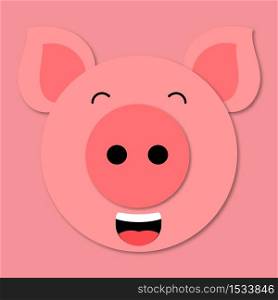 LOL emoji. Pig muzzle close up. Funny and cute pig face in cartoon style. 3d paper art. Vector. Pig icon.
