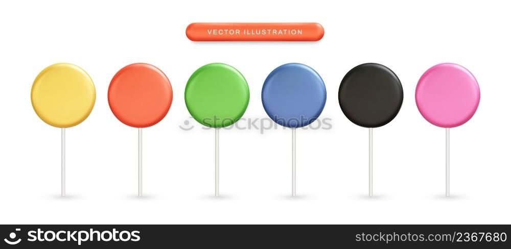 Lollipop candy realistic 3d vector illustration set