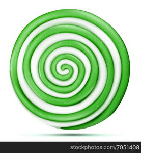Lollipop Isolated Vector. Green Sweet Candy Round Swirl Illustration. Lollipop Isolated Vector. Classic Sweet Realistic Candy Abstract Spiral Illustration
