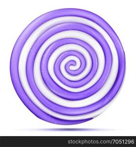 Lollipop Isolated Vector. Realistic Candy Round Purple Spiral Illustration. Classic Sugar Caramel. Lollipop Isolated Vector. Classic Sweet Realistic Candy Abstract Spiral Illustration