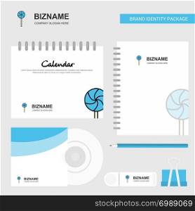 Lollypop Logo, Calendar Template, CD Cover, Diary and USB Brand Stationary Package Design Vector Template