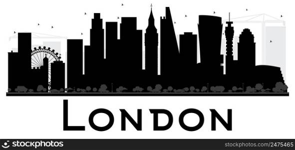 London City skyline black and white silhouette. Vector illustration. Simple flat concept for tourism presentation, banner, placard or web site. Cityscape with landmarks