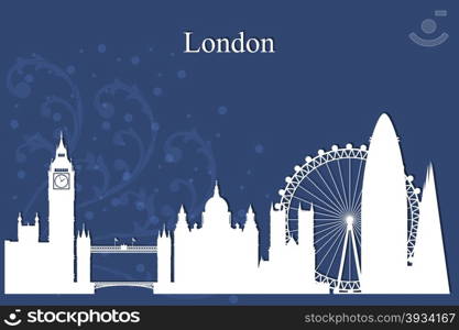 London city skyline silhouette on blue background, vector illustration