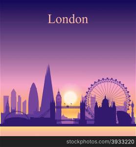 London city skyline silhouette on sunset background, vector illustration
