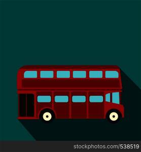 London double decker red bus icon in flat style on a blue background. London double decker red bus icon, flat style