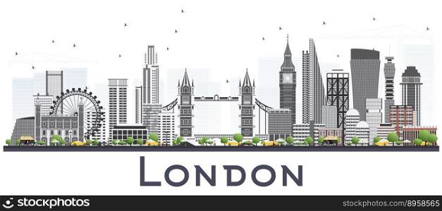 London England Skyline with Gray Buildings Isolated on White Background. Vector Illustration. London Cityscape with Landmarks.