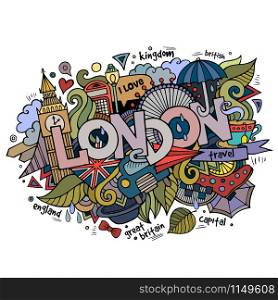 London hand lettering and doodles elements background. Vector illustration. London hand lettering and doodles elements background.