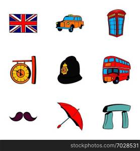London icons set. Cartoon illustration of 9 london vector icons for web. London icons set, cartoon style