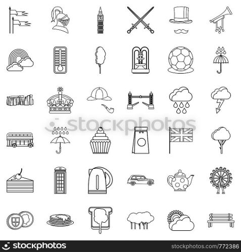 London icons set. Outline style of 36 london vector icons for web isolated on white background. London icons set, outline style