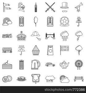 London icons set. Outline style of 36 london vector icons for web isolated on white background. London icons set, outline style