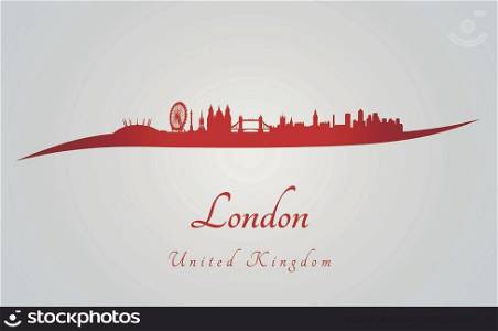London skyline in red and gray background in editable vector file