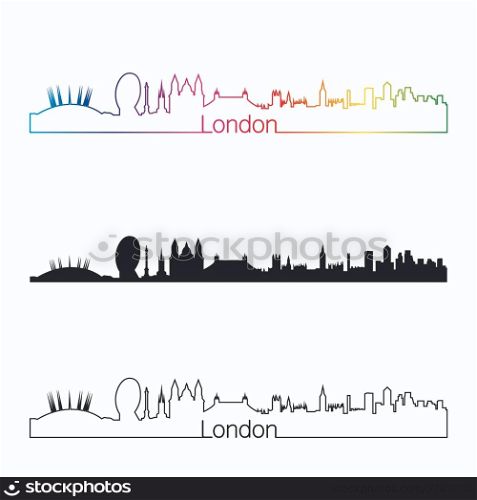 London skyline linear style with rainbow in editable vector file