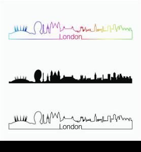 London skyline linear style with rainbow in editable vector file