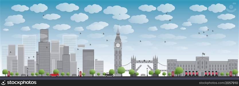 London skyline with skyscrapers and clouds Vector illustration