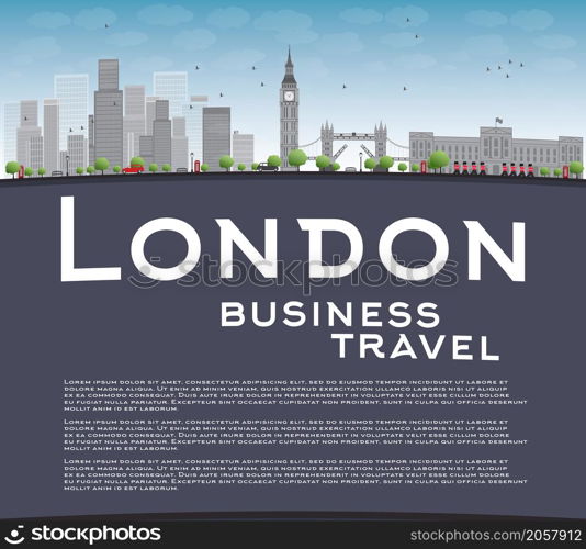 London skyline with skyscrapers, clouds and copy space. Business travel concept Vector illustration
