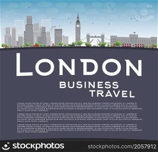 London skyline with skyscrapers, clouds and copy space. Business travel concept Vector illustration